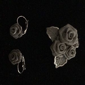 Pewter Mesh Pin and Earrings